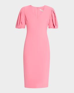 Pleated-Sleeve Bodycon Midi Dress