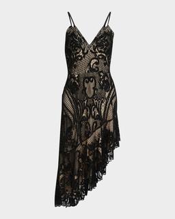 Odette High-Low Beaded Lace Midi Dress