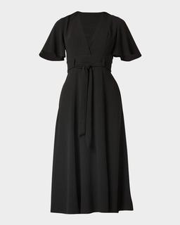 Molly Belted Flutter-Sleeve Midi Dress