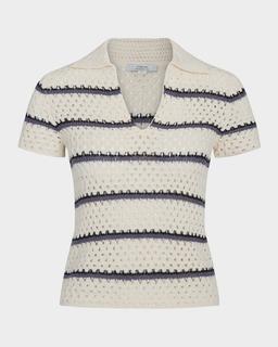 Stripe Short-Sleeve Macrame Top