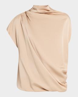 Draped Mock-Neck Enver Satin Top
