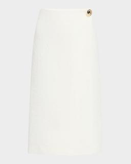 Crinkled Wool Jacquard Midi Skirt