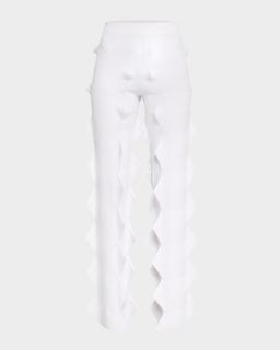 Pointed Knit Straight-Leg Pull-On Trousers