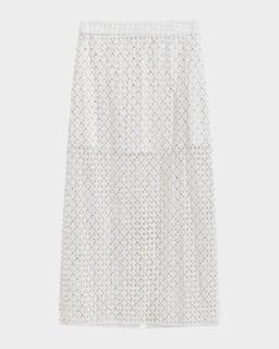 Embellished Mesh Midi Skirt