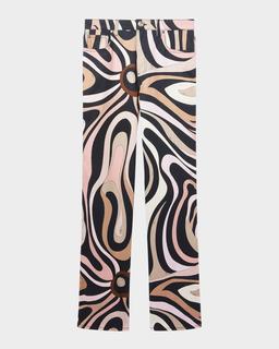 Marmo-Print Gabardine Stretch Wide-Leg Pants