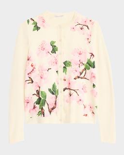 Cherry Blossom Silk Insert Crewneck Cardigan