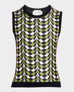 Geo Print Silk Insert Knit Tank Top
