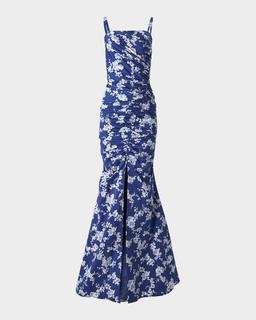 Floral Gathered Slit Gown