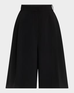 Pleated Tech Cady Wide-Leg Bermuda Shorts
