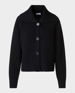 Cashmere-Wool Chunky Knit Collared Boxy Cardigan