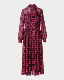 Francoise Hardy Print Georgette Midi Dress