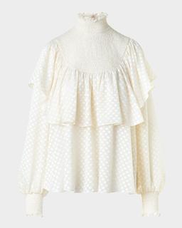 Diamond Dot Devore Flounce Blouse