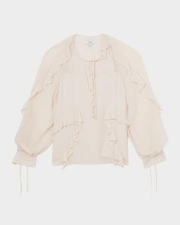 Zaria Blouson-Sleeve Ruffle Top