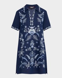 Winona Floral-Embroidered Linen Dress
