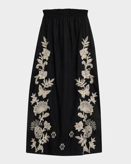 Orla Floral-Embroidered Linen Maxi Skirt