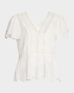Elizabeth Eyelet-Embroidered Peplum Blouse