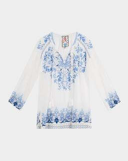 Margot Floral-Embroidered Georgette Blouse