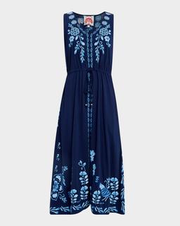 Yadira Embroidered Cotton Knit Midi Dress