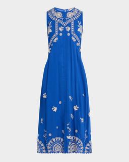 Floral-Embroidered Modal Midi Dress