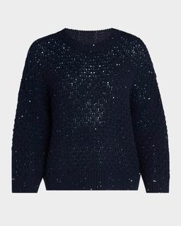 Crewneck Open-Knit Wool Sweater