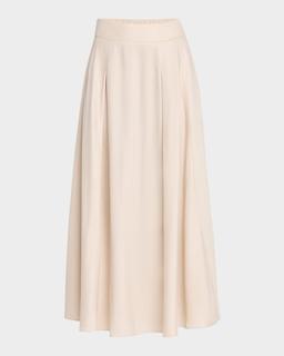 Pleated Circle-Cut Midi Skirt