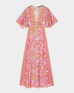 Ritalen Butterfly-Sleeve Midi Dress