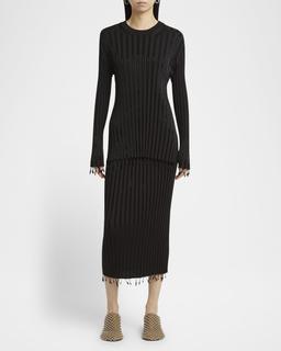 Beaded Fringe Rib Midi Skirt