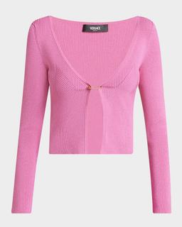 Safety-Pin V-Neck Crop Rib Cardigan