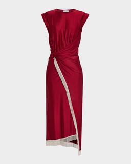 O-Ring Wrap Fringed Midi Dress