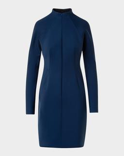 Techno Neoprene Long-Sleeve Zip-Front Dress