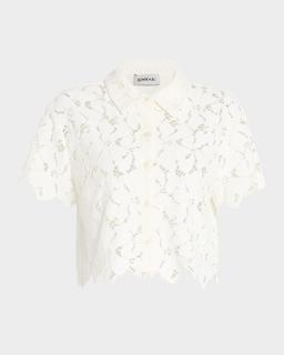 Marjorie Cropped Floral Lace Camp Shirt