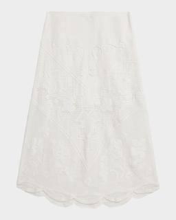 Lorelei Lace-Inset Linen Midi Skirt