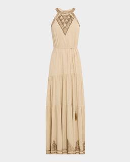 Paige Beaded Tiered Halter Maxi Dress
