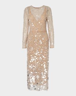 Embellished Long-Sleeve Midi Dress