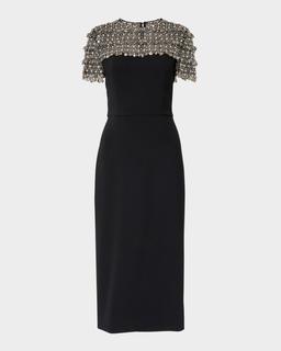 Embellished Short-Sleeve Crewneck Pencil Dress