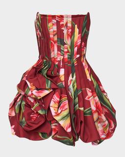Floral Pleated Draped Mini Dress