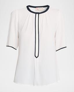 Silk-Blend Blouse with Piping