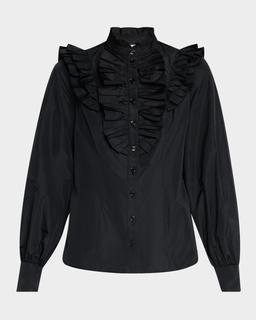 Ruffle Long-Sleeve Poly Taffeta Blouse