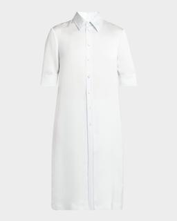 Short-Sleeve Long Fitted Button-Down Shirt