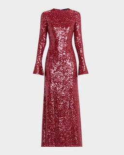 Sequin Flare Sleeve Boatneck Gown