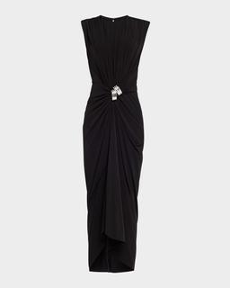 The Serena V Neck Dress With Center Drape And Swirl