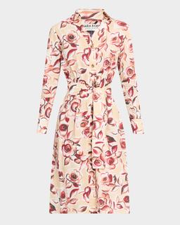 Belted Floral-Print Midi Shirtdress