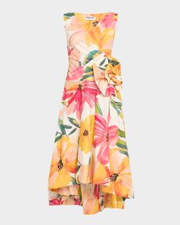 Sleeveless High-Low Rosette Midi Dress