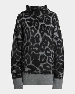 Leopard Jacquard Oversized Wool Turtleneck