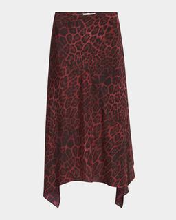Leopard Print Asymmetric Silk Skirt
