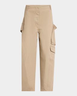 Mid-Rise Washed Chino Barrel-Leg Cargo Trousers