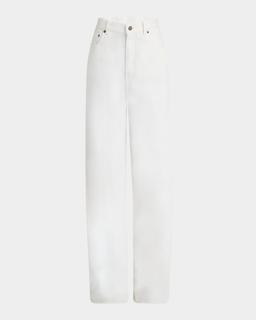 High-Rise White Denim Wide-Leg Palazzo Pants
