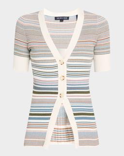 Fawne Stripe Short-Sleeve Cardigan