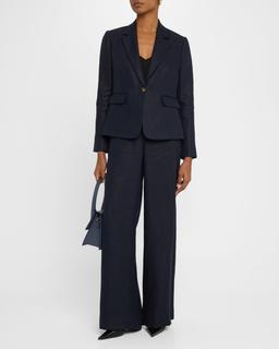 Park Wide-Leg Basketweave Linen Trousers