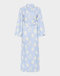 Tessie Belted Paisley-Print Maxi Shirtdress
